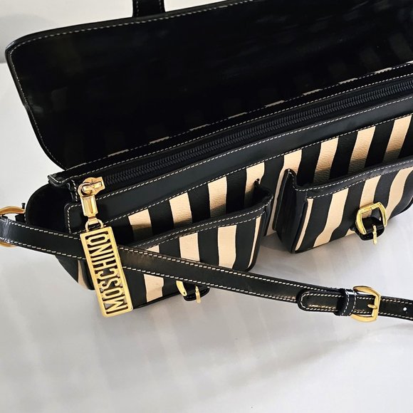 MOSCHINO Bag. Moschino by Redwall Vintage Cream & Black Striped Print - Picture 10 of 13